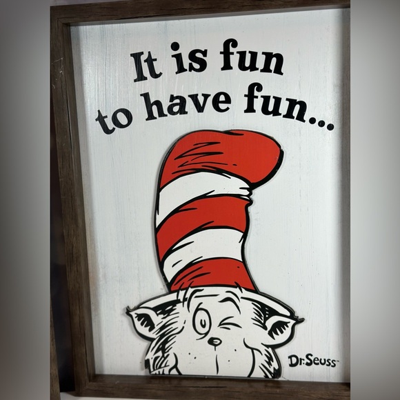 Dr. Seuss Cat In The Hat, Thing 1 & 2 It Is Fun To Have Fun Wall Art Wood 2 Part - Picture 3 of 5